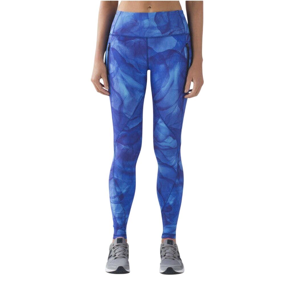 Lululemon Blue Run It Out High Waist Full Length Midnight Tulle Yoga Zip Pant S